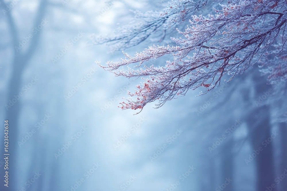 Poster delicate branches adorned with frost create an enchanting winter