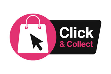 Modern click and collect icon with shopping bag and cursor illustrating e-commerce convenience