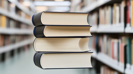Stack of Four Hardcover Books Library Bookshelf Background