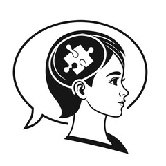 Symbolic illustration of the human mind, showing a puzzle piece inside a head silhouette, all contained within a chat bubble.