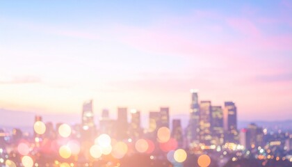 Fototapeta premium Dreamy Pastel Cityscape with Glowing Bokeh Lights at Twilight