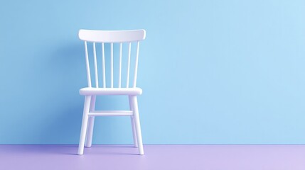 Minimalistic design featuring white chair against pastel blue wa