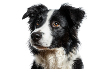 Border collie dog head portrait isolated on transparent background