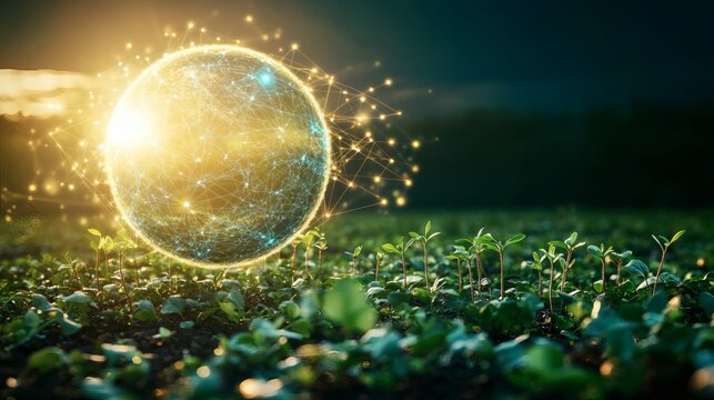 Growing plants with a network sphere in the field. - Powered by Adobe