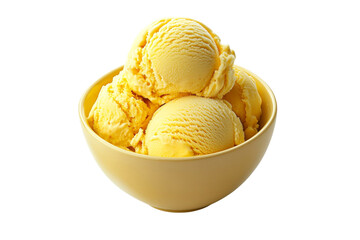 Yellow ice cream scoops in a bowl isolated on transparent background