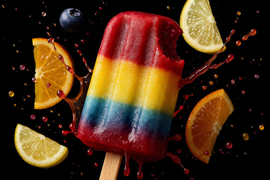 Eispop mit Saftsplash und Zitrusfr&uuml;chten