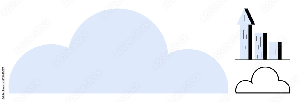 Poster large cloud with stacked rising graph bars symbolizing growth, data, and progress. smaller cloud for
