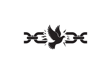 Dove Breaking Chains Silhouette Design Freedom Bird and Broken Chain Vector Art