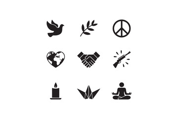 Peace and Harmony Icon Set Black Anti War and Peace Symbol Collection