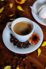 cup of coffee with beans