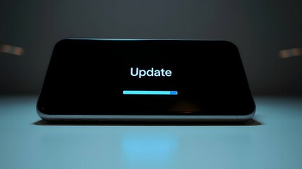 Smartphone screen showing a system software update in progress with a glowing progress bar on a dark background.