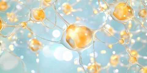 Neuron cell network science biology medical data technology system connection synapse communication brain abstract pattern biological research background blue yellow