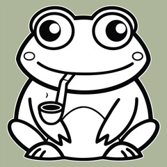 Smiling frog with pipe smoking cartoon