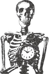 Skeleton y2k retro stipple art dead brutalist halftone vector png transparent, skull 2000s photocopy effect tattoo aesthetic