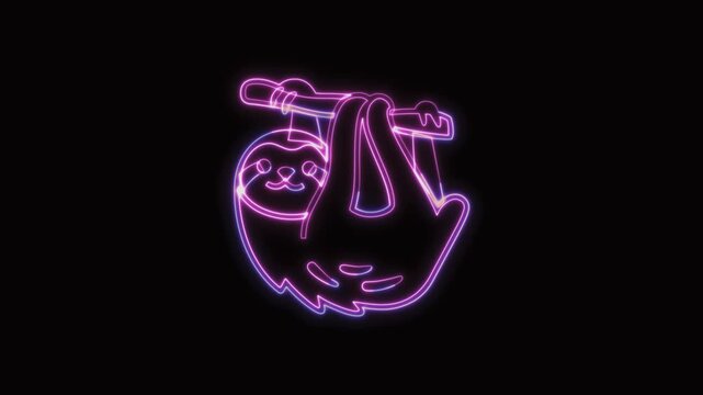 Sloth Icon Neon Seamless Loop 4K with Black Background Animated Promotional Typography for Video Editing