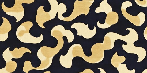 Abstract yellow camouflage pattern on black background with seamless modern design. Decorative motif for textile, wallpaper and creative surface applications.