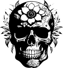Decorative floral Skull art for dark fantasy tattoo concept