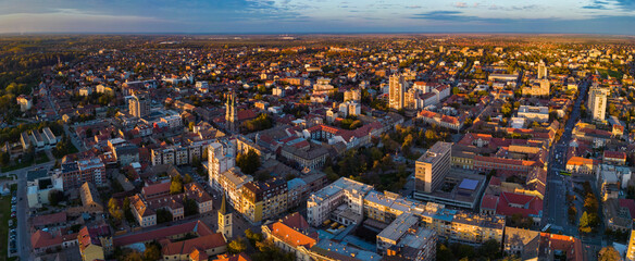 Aerial view of the city Pancevo, or Pantschowa in Serbia on a sunny afternoon in autumn.	
