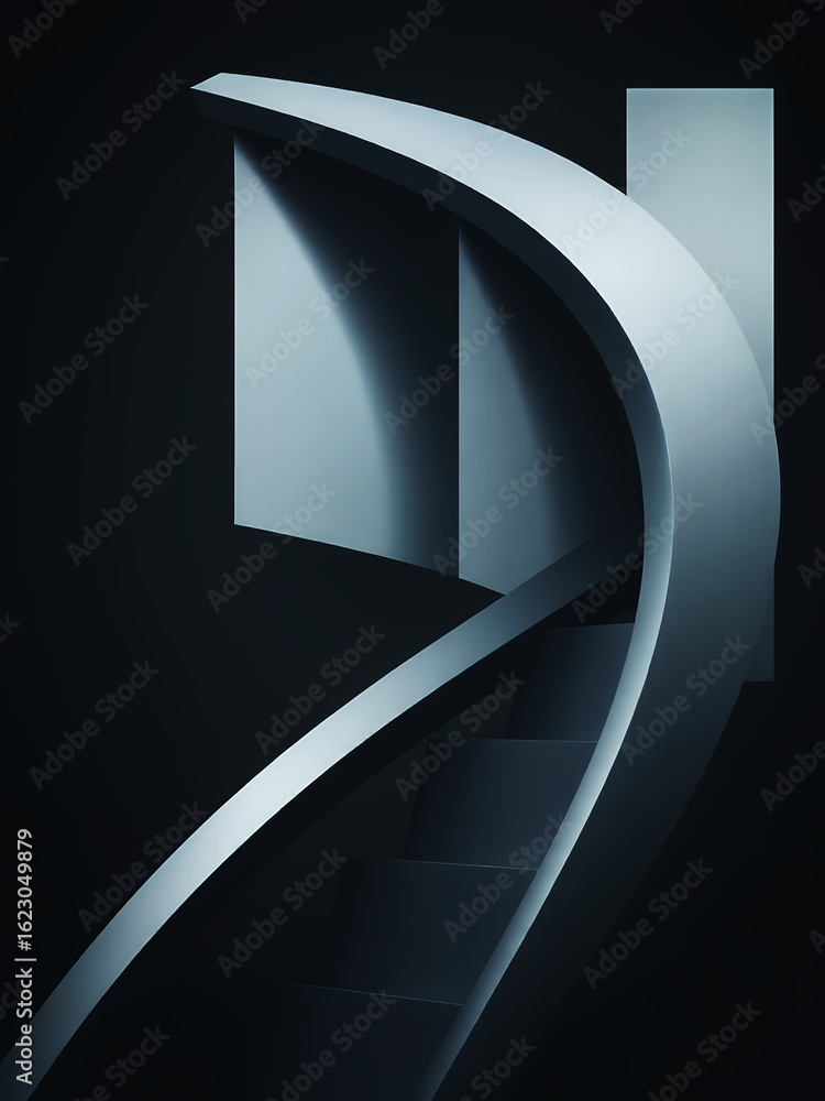 Poster abstract architectural detail with curved lines and geometric shapes in dark environment
