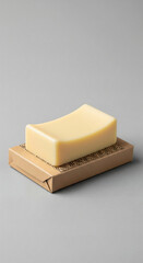  Natural Soap Bar Resting on a Patterned Brown Paper Wrapper on a Grey Surface
