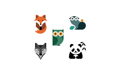 Fototapeta premium Minimalist animal logos fox owl wolf bird vector