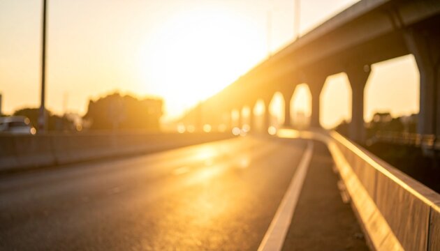 Golden Hour Haze: Dreamy, Blurred View of a Highway Overpass