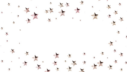 Beautiful image of rose gold stars scattered on a white background. Perfect for festive designs.