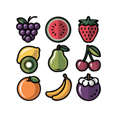 Set of fresh colorful fruits and berries vector illustration