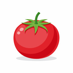 Vibrant Cartoon Tomato Illustration Isolated on White Background with Green Stem and Leaves