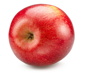 Bottom side view of ripe red apple on white background. Cut out PNG file.