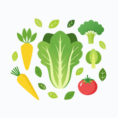 Flat vector illustration of fresh vegetables with leaves for a healthy diet concept