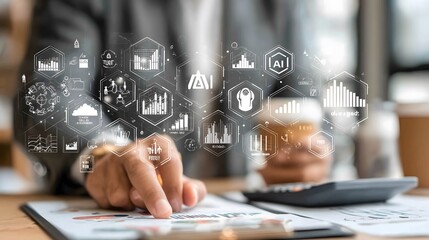 Businessman using ai for data analysis and financial planning