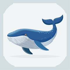 Cartoon Whale Illustration Swimming Gracefully in Blue and White with a Subtle Shadow