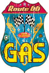 Retro Gas Sign: Checkered Flags and Classic Text