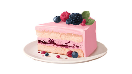 Pink Frosted Cake with Fresh Berries