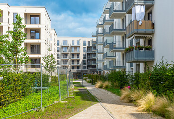Buildings in the new residential area in Frankfurt-Bockenheim, Hesse, Germany