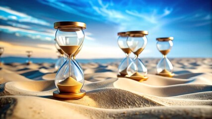 Golden Hourglass on Sandy Shore: Time's Transient Flow - Powered by Adobe