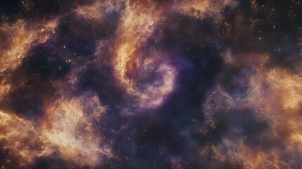 Fototapeta premium Cosmic Nebula Swirl, Abstract Space Background with Golden and Purple Hues