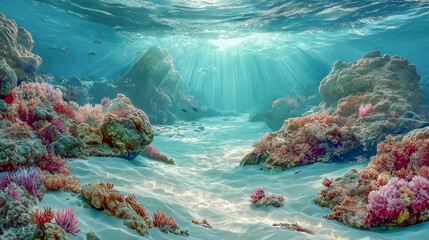Vibrant Coral Reef with Sunlit Ocean Floor