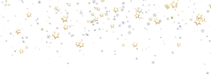 Beautiful image of gold and silver stars falling on a white background, perfect for holiday and celebration designs.