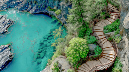 Serene Pathway Beside Stunning Turquoise River View