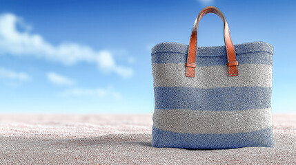 Striped Beach Bag on Sandy Shoreline