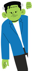 halloween frankenstein peeking cartoon character, horror spooky ghost, funny evil monster for halloween illustration