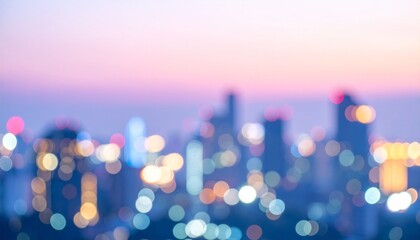 Pastel Twilight Dreamscape: City Lights Bokeh Against a Pink and Purple Sky