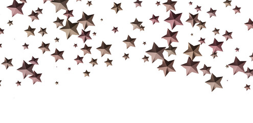 Many brown stars falling on white background. Perfect for festive designs.