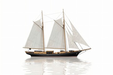 Obraz premium Classic schooner sailing, calm sea, white background, nautical design