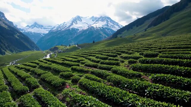 Tea Garden Scenery Under the Snowy Mountains Tea Garden Scenery Under the Snowy Mountains