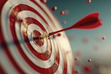 Red Dart Perfectly Hitting the Center of a Shiny Target