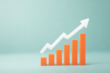 Rising bar chart with orange bars and arrow on soft blue backgro