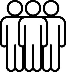 Simple line art icon representing three people standing together in a group